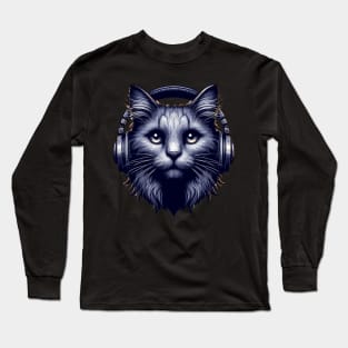 Cool Cat Wearing Headphones Long Sleeve T-Shirt